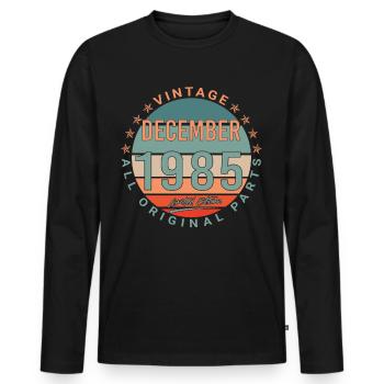 Né en décembre 1985 Vintage - T-shirt manches longues Premium bio Homme - noir - Devant - Nico (187cm)