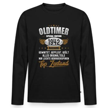 Oldtimer Built in 1942 Born Birthday Born - Men's Premium Organic Long Sleeve Shirt - black - Front - Nico (187cm)