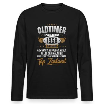 Oldtimer Baujahr 1958 Geboren Geburtstag Geboren - Männer Premium Bio Langarmshirt - Schwarz - Vorne - Nico (187cm)