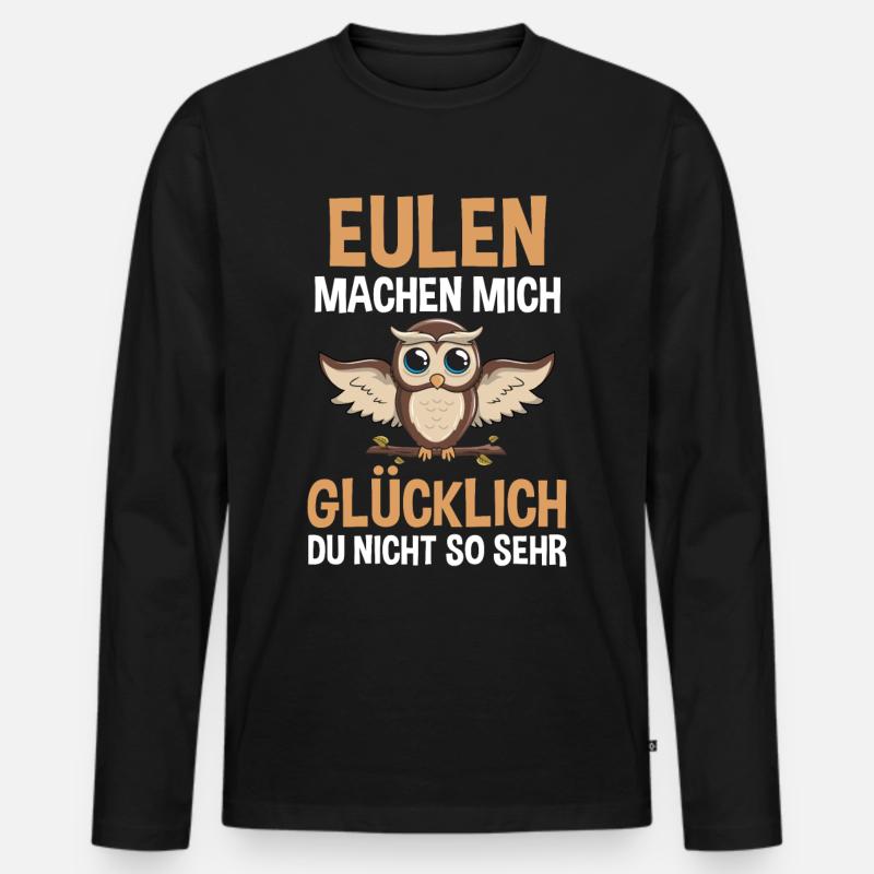 Eule Wald Eulen - Männer Premium Bio Langarmshirt - Schwarz