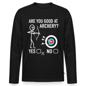 Archers De tir à l’arc Êtes-vous bon au tir à l’arc - T-shirt manches longues Premium bio Homme - noir - Devant - Nico (187cm)