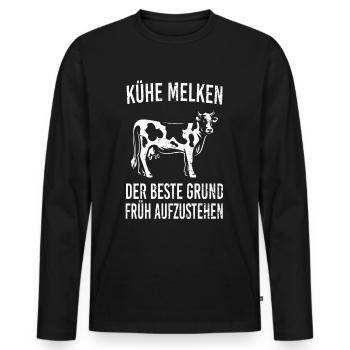 Kühe melken lustiger Spruch - Männer Premium Bio Langarmshirt - Schwarz - Vorne - Nico (187cm)