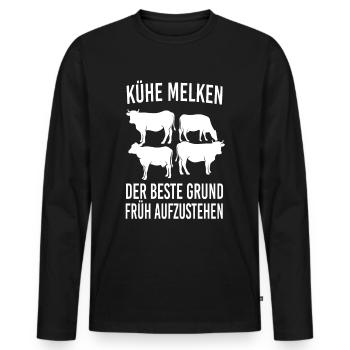 Kühe melken lustiger Spruch - Männer Premium Bio Langarmshirt - Schwarz - Vorne - Nico (187cm)