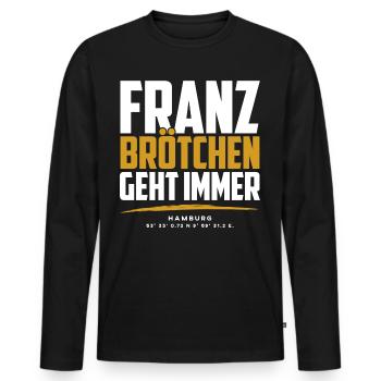 Franzbrötchen Hamburg Hamburch Gebäck Souvenir - Männer Premium Bio Langarmshirt - Schwarz - Vorne - Nico (187cm)
