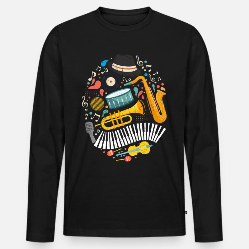 Jazz Tshirt - Männer Premium Bio Langarmshirt - Schwarz