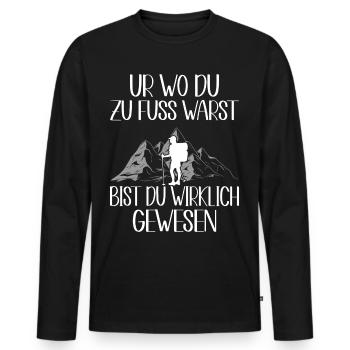 Wandern Geschenkidee Wanderer Berge Trekking - Männer Premium Bio Langarmshirt - Schwarz - Vorne - Nico (187cm)