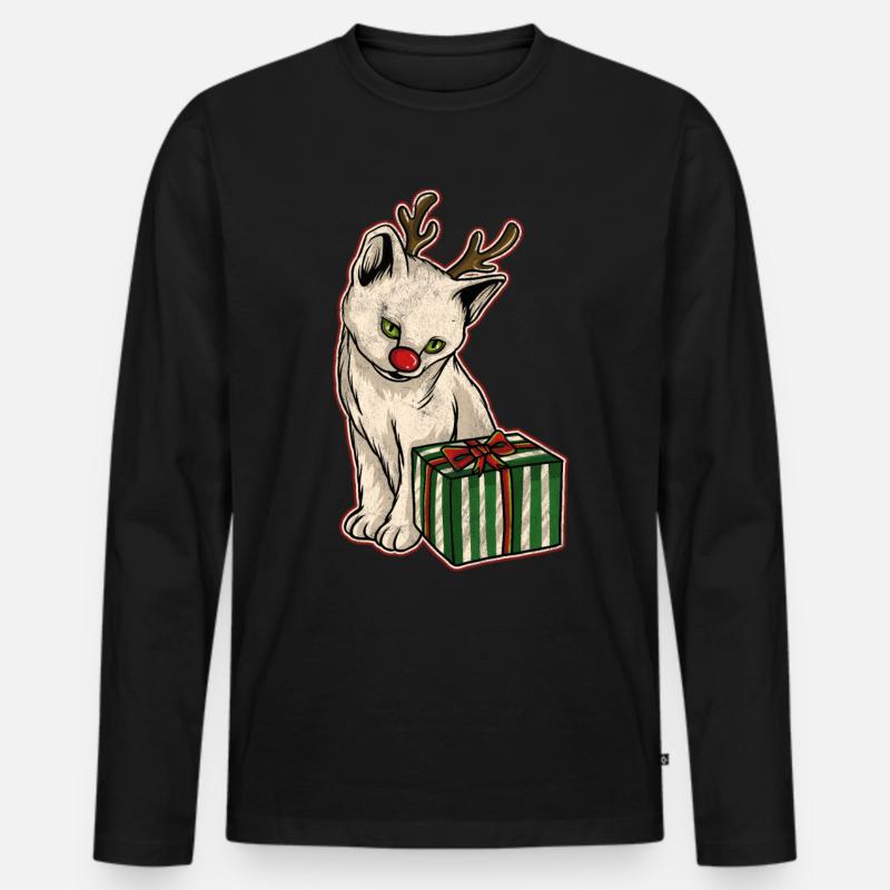 Ugly Christmas Sweater Katze - Männer Premium Bio Langarmshirt - Schwarz