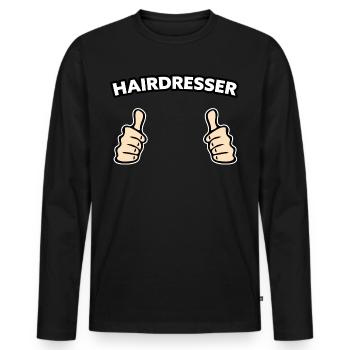 Idée cadeau profession de coiffeur - T-shirt manches longues Premium bio Homme - noir - Devant - Nico (187cm)