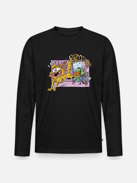 Cat Vacuum Cleaner Funny Humor Comic Cartoon - Men's Premium Organic Long Sleeve Shirt - black