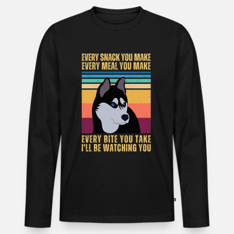 HUSKY BEOBACHTEN - Männer Premium Bio Langarmshirt - Schwarz