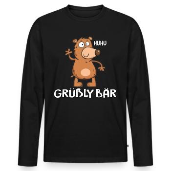 Grüßlybär - Männer Premium Bio Langarmshirt - Schwarz - Vorne - Nico (187cm)
