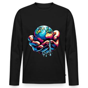Hand & Earth Design/ Motif: Environmental Protection - Men's Premium Organic Long Sleeve Shirt - black - Front - Nico (187cm)