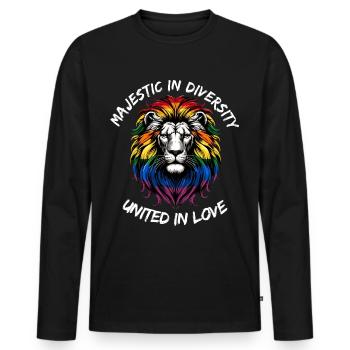 Lion de la diversité : l’unité dans l’amour - T-shirt manches longues Premium bio Homme - noir - Devant - Nico (187cm)