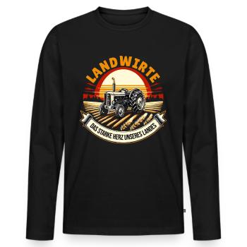 Landwirte: Herz unseres Landes - Männer Premium Bio Langarmshirt - Schwarz - Vorne - Nico (187cm)
