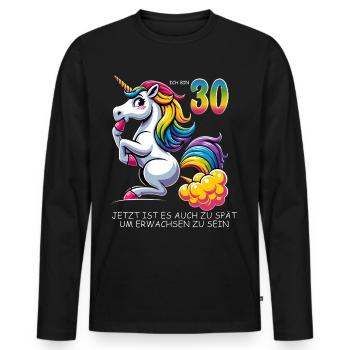 30. Geburtstag Einhorn–Humorvolles Erwachsenwerden - Männer Premium Bio Langarmshirt - Schwarz - Vorne - Nico (187cm)