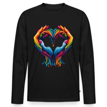 Rainbow Heart Hands – for Diversity and Love - Men's Premium Organic Long Sleeve Shirt - black - Front - Nico (187cm)
