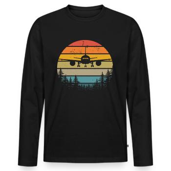 Airplane Tshirt Men's Helicopter Pilot Airplane - Men's Premium Organic Long Sleeve Shirt - black - Front - Nico (187cm)