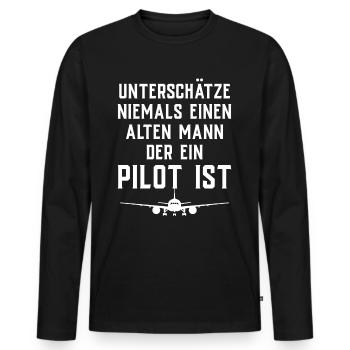 Airplane Tshirt Men's Helicopter Pilot Airplane - Men's Premium Organic Long Sleeve Shirt - black - Front - Nico (187cm)