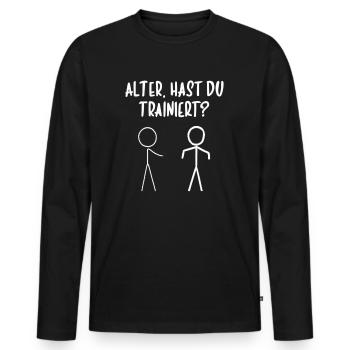 Gym Tshirt Lustig Fitness Workout Fitnessstudio - Männer Premium Bio Langarmshirt - Schwarz - Vorne - Nico (187cm)