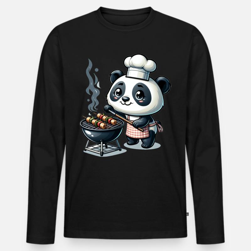 Cute BBQ Panda - Männer Premium Bio Langarmshirt - Schwarz
