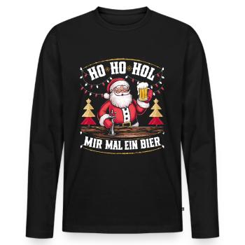 Bier Ugly Christmas Weihnachten Xmas Santa Claus - Männer Premium Bio Langarmshirt - Schwarz - Vorne - Nico (187cm)