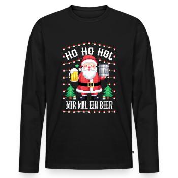 Bier Ugly Christmas Weihnachten Xmas Santa Claus - Männer Premium Bio Langarmshirt - Schwarz - Vorne - Nico (187cm)