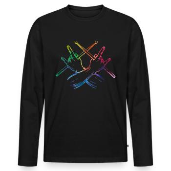 Tambours Baguettes Tambours Batteur Musique Groupe Rock - T-shirt manches longues Premium bio Homme - noir - Devant - Nico (187cm)