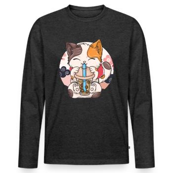 Thé à bulles Boba BubbleTea Kawaii Japan Tea Kpop - T-shirt manches longues Premium bio Homme - anthracite chiné - Devant - Nico (187cm)