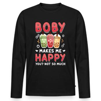 Bubble Tea Boba BubbleTea Kawaii Japan Tea Kpop - Men's Premium Organic Long Sleeve Shirt - black - Front - Nico (187cm)