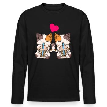 Bubble Tea Boba BubbleTea Kawaii Japan Tea Kpop - Men's Premium Organic Long Sleeve Shirt - black - Front - Nico (187cm)
