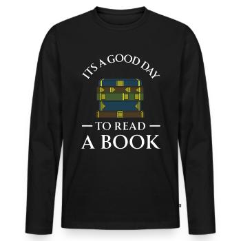 Livre Livres Bibliothèque Lecture Littérature Lire Livres - T-shirt manches longues Premium bio Homme - noir - Devant - Nico (187cm)
