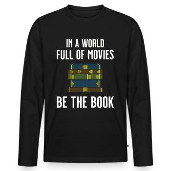 Livre Livres Bibliothèque Lecture Littérature Lire Livres - T-shirt manches longues Premium bio Homme - noir - Devant - Nico (187cm)
