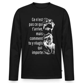 ce n'est pas ce qui t'arrive mais - T-shirt manches longues Premium bio Homme - noir - Devant - Nico (187cm)