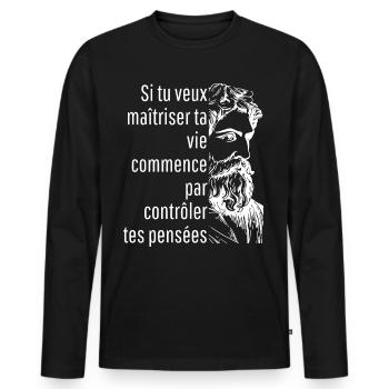 commence par contrôler tes pensées - T-shirt manches longues Premium bio Homme - noir - Devant - Nico (187cm)
