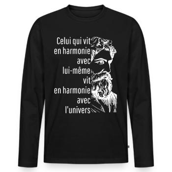 celui qui vit en harmonie avec lui-même - T-shirt manches longues Premium bio Homme - noir - Devant - Nico (187cm)