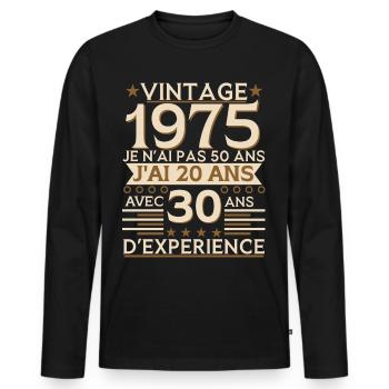 vintage 1975 expérience - T-shirt manches longues Premium bio Homme - noir - Devant - Nico (187cm)