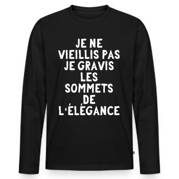Je ne vieilli pas, je gravis les sommets - T-shirt manches longues Premium bio Homme - noir - Devant - Nico (187cm)