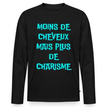 moins de cheveux, plus de charisme - T-shirt manches longues Premium bio Homme - noir - Devant - Nico (187cm)
