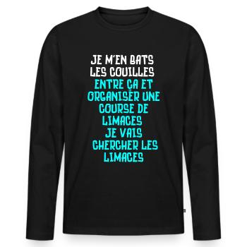 je m'en bats les couilles les limaces - T-shirt manches longues Premium bio Homme - noir - Devant - Nico (187cm)