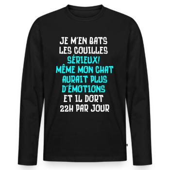 je m'en bats les couilles même mon chat - T-shirt manches longues Premium bio Homme - noir - Devant - Nico (187cm)