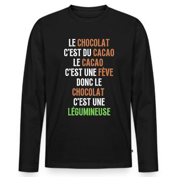 le chocolat c'est du cacao - T-shirt manches longues Premium bio Homme - noir - Devant - Nico (187cm)