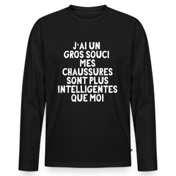 J'ai un gros souci ou des chaussures - T-shirt manches longues Premium bio Homme - noir - Devant - Nico (187cm)