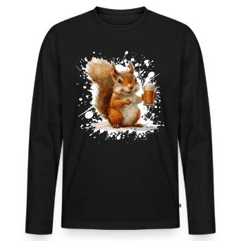 Bière d’écureuil drôle - T-shirt manches longues Premium bio Homme - noir - Devant - Nico (187cm)