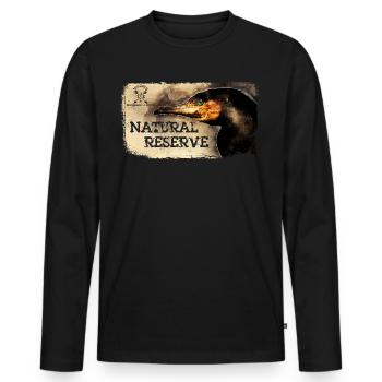 Serie "NATURSCHUTZGEBIET" - Kormoran - Männer Premium Bio Langarmshirt - Schwarz - Vorne - Nico (187cm)