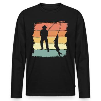 Pêche Pêche rétro vintage - T-shirt manches longues Premium bio Homme - noir - Devant - Nico (187cm)