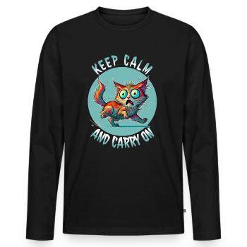 Keep Calm and Carry On - Erschreckte Katze & Weish - Männer Premium Bio Langarmshirt - Schwarz - Vorne - Nico (187cm)