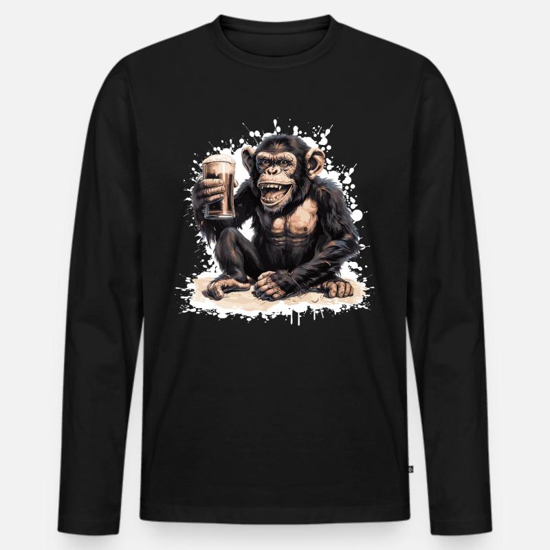 Affe Bier Lustig - Männer Premium Bio Langarmshirt - Schwarz
