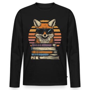 Fuchs mit Sonnenbrille und Bücher - Männer Premium Bio Langarmshirt - Schwarz - Vorne - Nico (187cm)