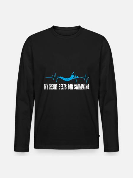 Schwimmer Herzschlag Geschenk - Männer Premium Bio Langarmshirt - Schwarz