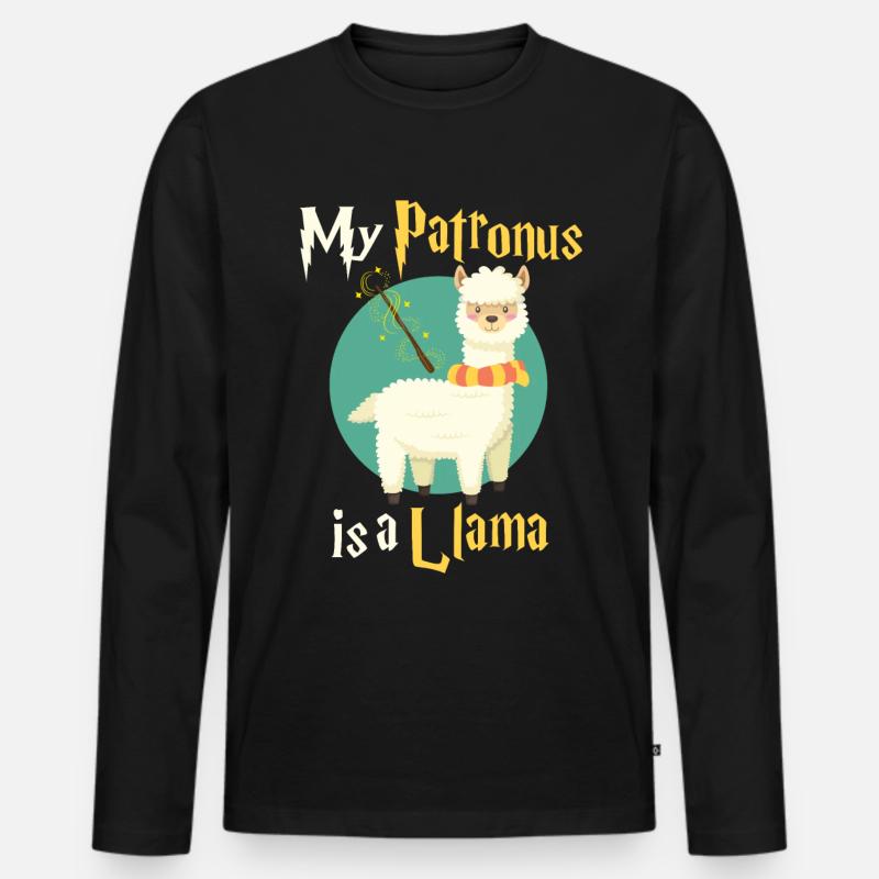 Lama Tier - Männer Premium Bio Langarmshirt - Schwarz